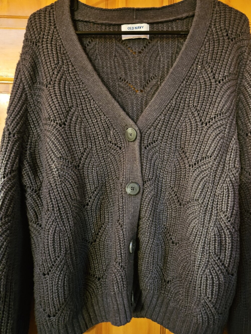 Old Navy Women's Dark Charcoal Cable Knit Button-Front Cardigan - Picture 2 of 5